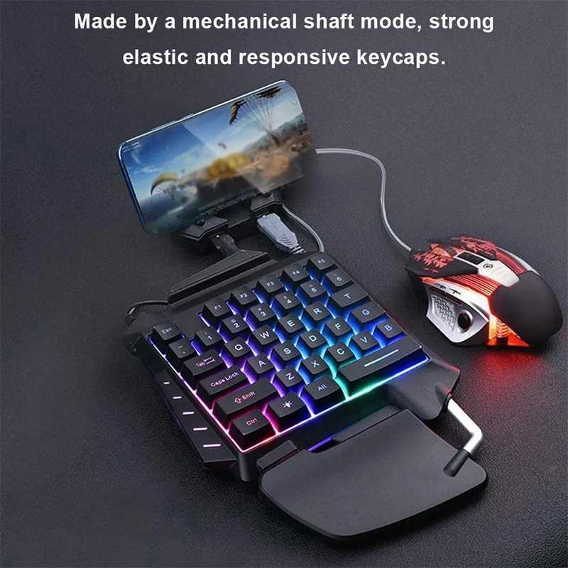 Tangentbord Black Single Handed Gaming Keyboard RGB Backlight Portable Mini Gaming Keyboard Game Controller Lämplig för PC PS4 Xbox Gamer 18x25cml2404