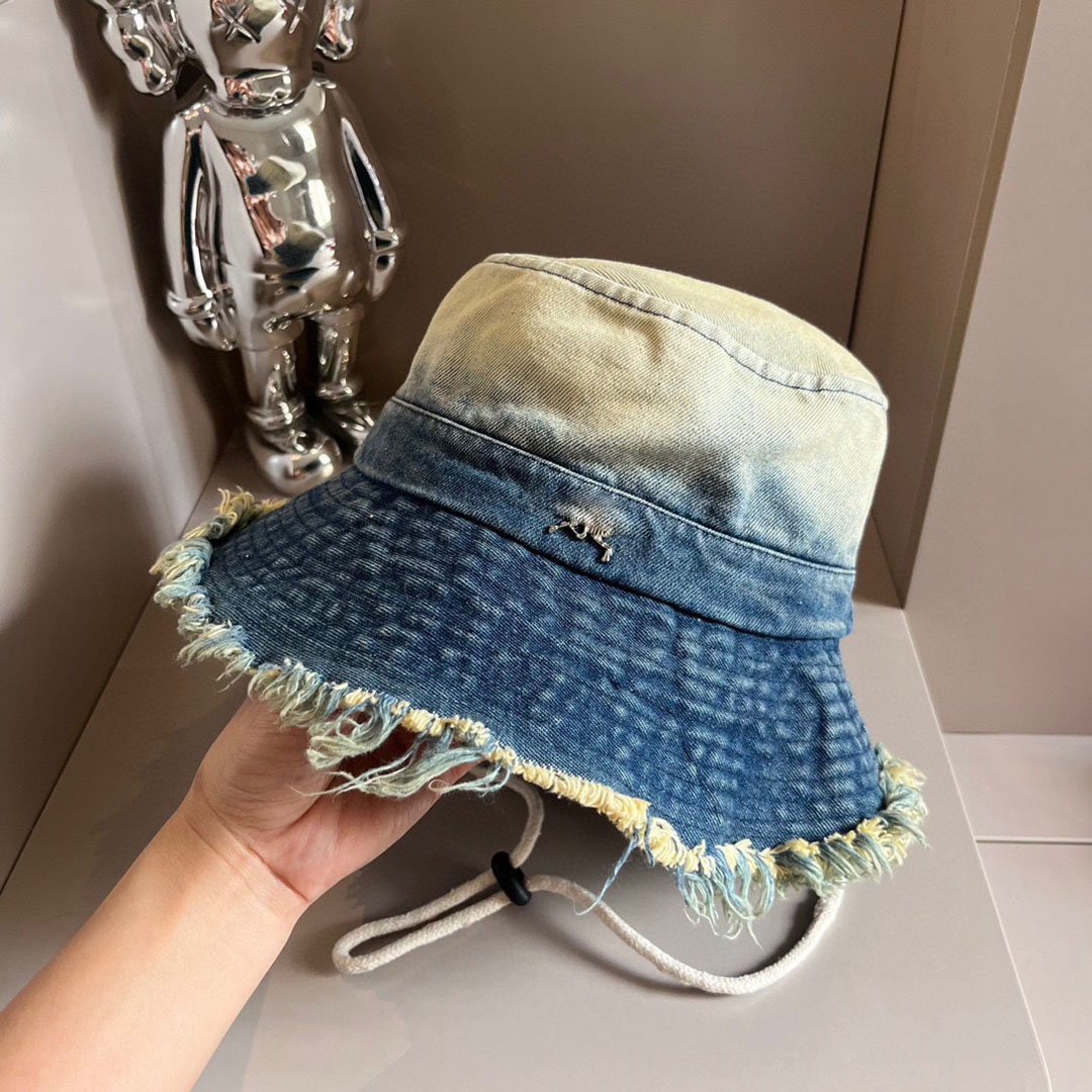 Gradient Denim Designer Bucket Hat sliten Fashionable Design Fisherman Hats