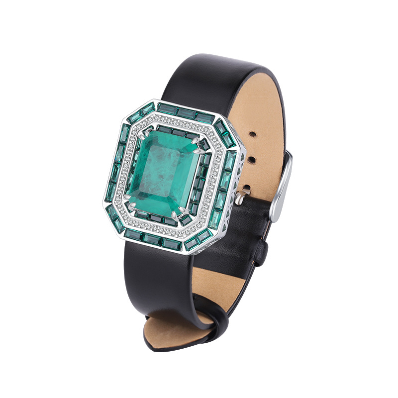 Elegant Jewelry: Imitation Emerald Square Pendant S925 Silver Fashion Accessories