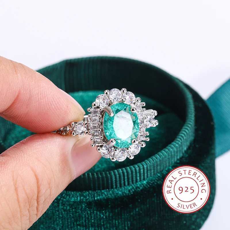 Wedding Rings Exquisite Paraiba Green High Carbon Diamond 925 Sterling Silver Ring for Women Double Crystal Anniversary Gift Party Jewelry