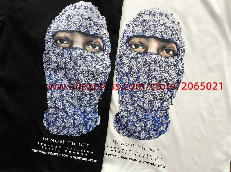 Men's T-Shirts IH NOM UH NIT Blue Flowers Mask T-shirt Pearl Accessory Man Graphic Print T Shirt Loose Tops for Men J240402
