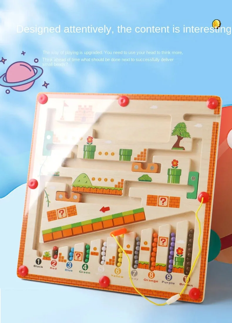 Kinderen houten magnetische kleur en nummer maze leeronderwijs speelgoed kleur matching montessori speelgoed houten speelgoed cadeau voor kinderen