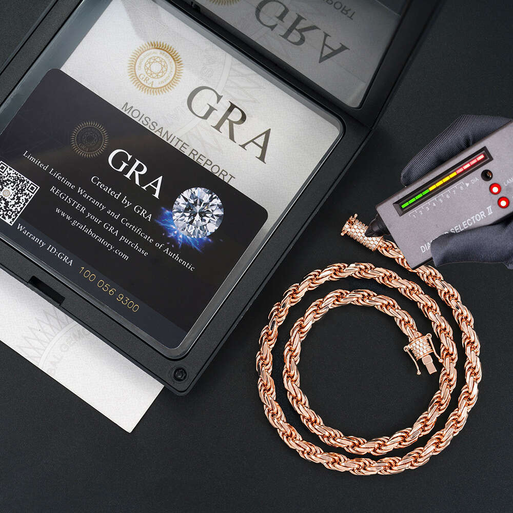 6mm Moissanite Rope Chain Necklace for Men Women S Sier Hip Hop Iced Out Bracelet Pass Diamonds Tester with GRA Free Ship