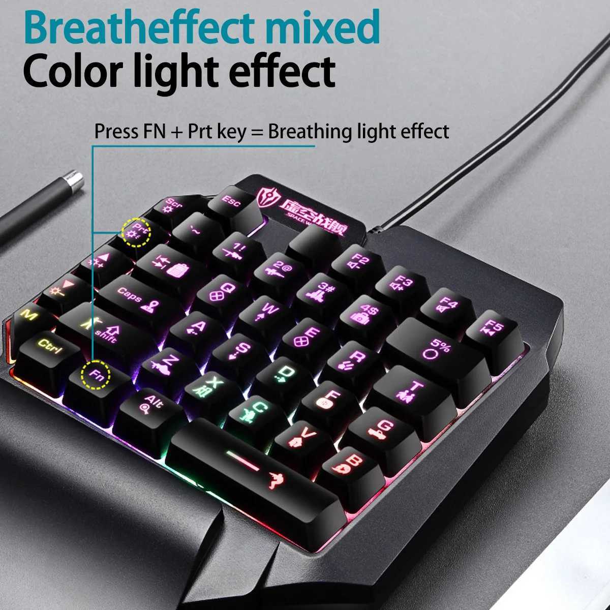 Claviers Ankndo Tablette ordinateur portable Gime de jeu Keyboard Mouse RGB LED Backlit Mini Game Keyboard 39 CLÉ SEUX CLAVIER MAIS