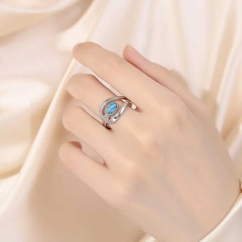 2st bröllopsringar unisex ovala blå sten bröllop band syntetiska turkosa ringar för kvinnor män silver färg vintage förlovningsring party smycken smycken