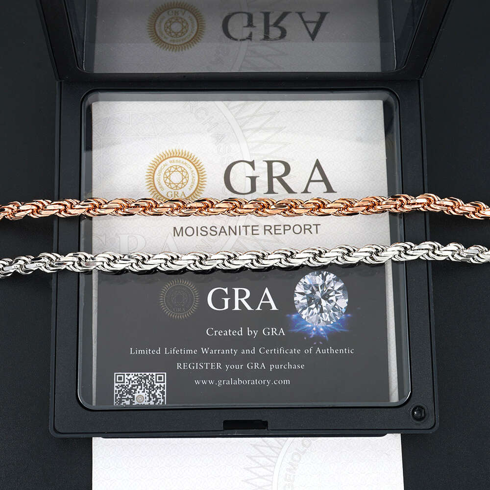 6mm Moissanite Rope Chain Necklace for Men Women S Sier Hip Hop Iced Out Bracelet Pass Diamonds Tester with GRA Free Ship