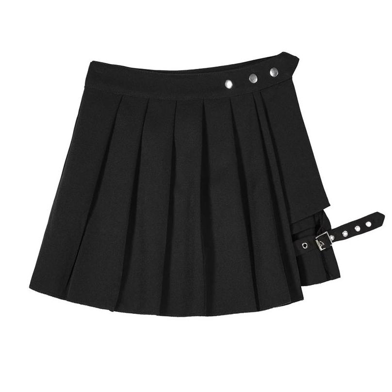 Jupes gothiques haruku plissés femmes avec anneau de jambe noir hauteur jupe courte punk décontracté mini 210311 drop livraison de vêtements w dh9dm