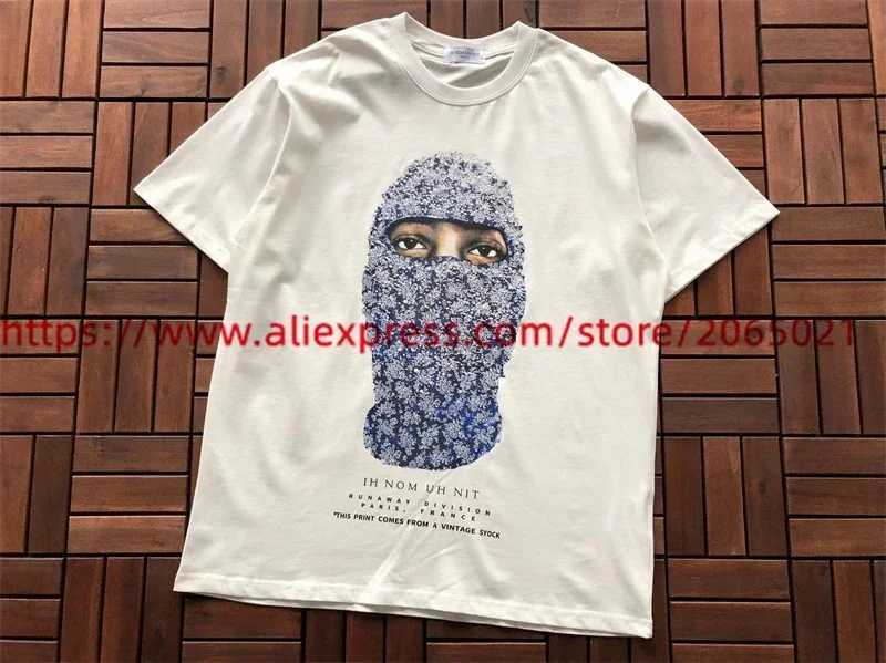 Men's T-Shirts IH NOM UH NIT Blue Flowers Mask T-shirt Pearl Accessory Man Graphic Print T Shirt Loose Tops for Men J240402