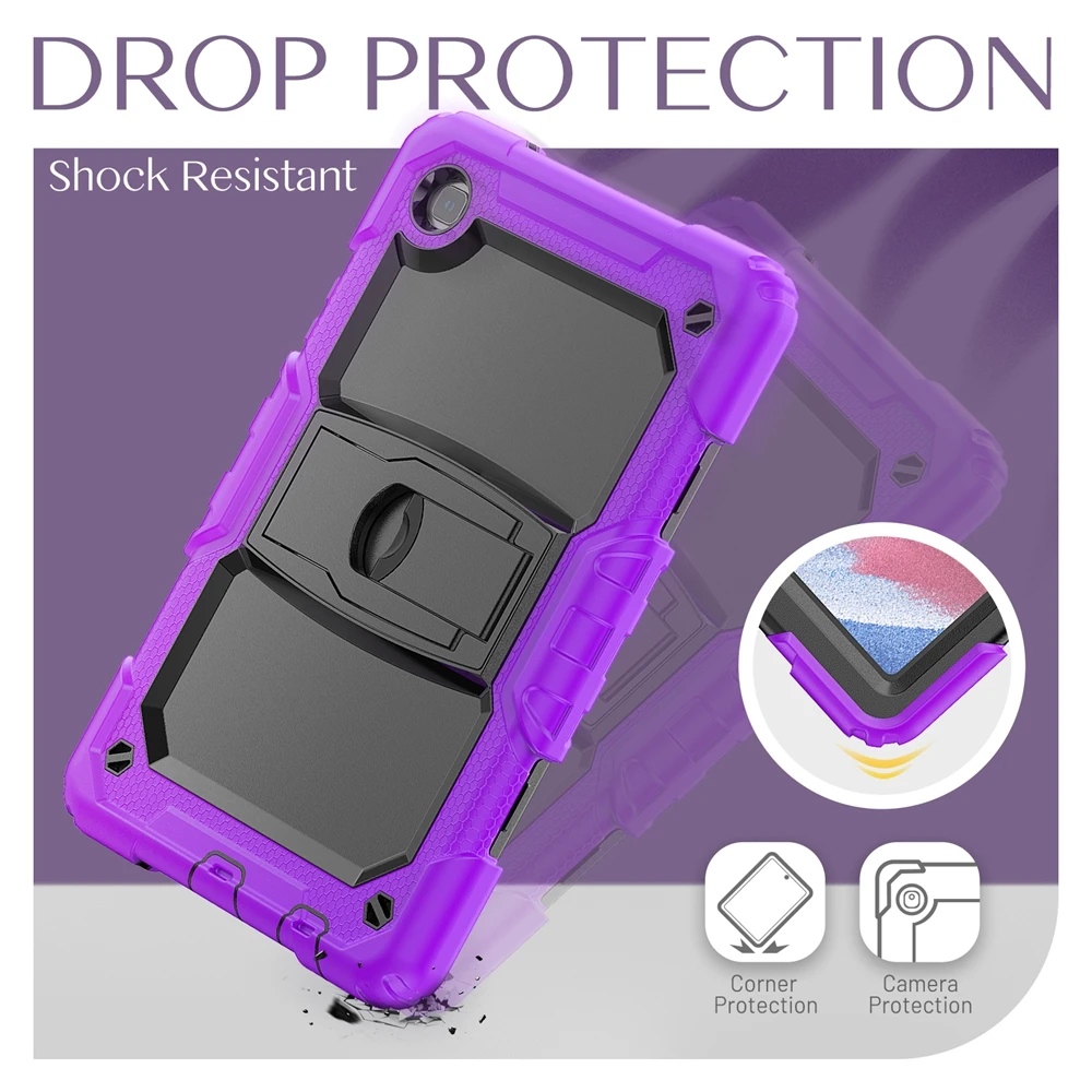 Adjustable Kickstand Shockproof Silicone Case For Samsung Galaxy Tab A7 Lite 8.7 inch Hybrid Armor Rugged Drop Proof Tablet Cover Shoulder Strap+Screen PET Film