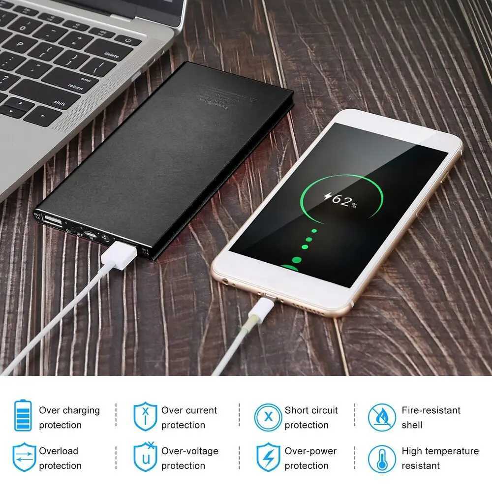 Mobiltelefon Power Banks Portable Power Bank 20000MAH 5V/2.1A Batteripaket för uppvärmd Vest Jacket Pants Socks USB Power Bank för telefon med ficklampa 2443