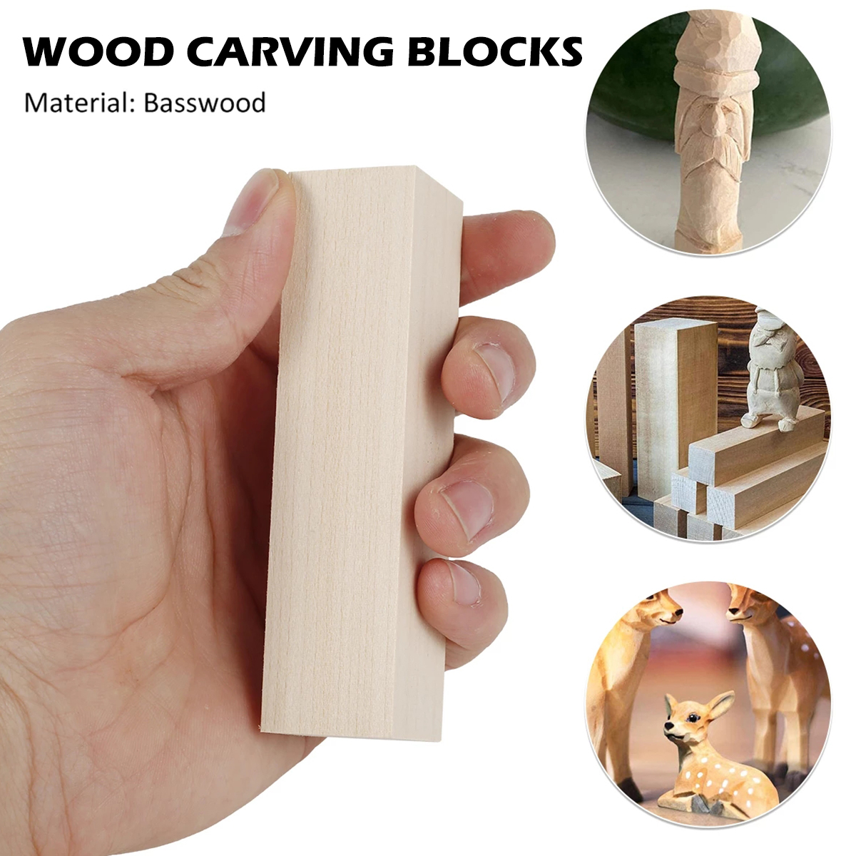 Basswood Carving Block Natural Soft Wood Scarbing Bloc portable Bloc de bois inachevé