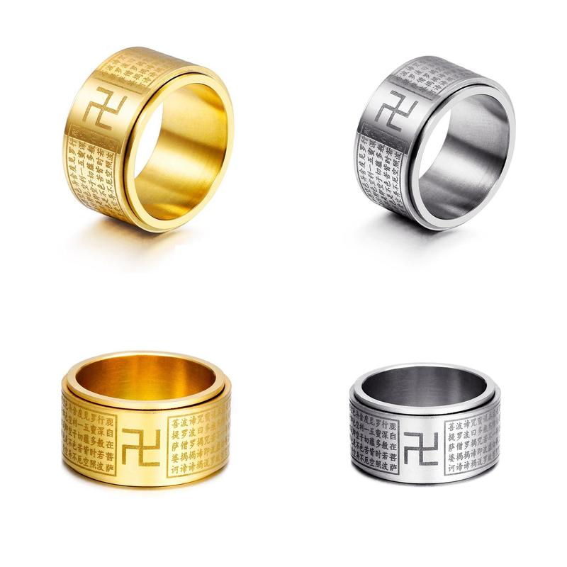 Bandringe chinesischer Stil Titanium Stahlgöttin Mantra Buddhist Transit Ring Rotary Amet Mode Schmuck für Männer Drop Lieferung DHV6E