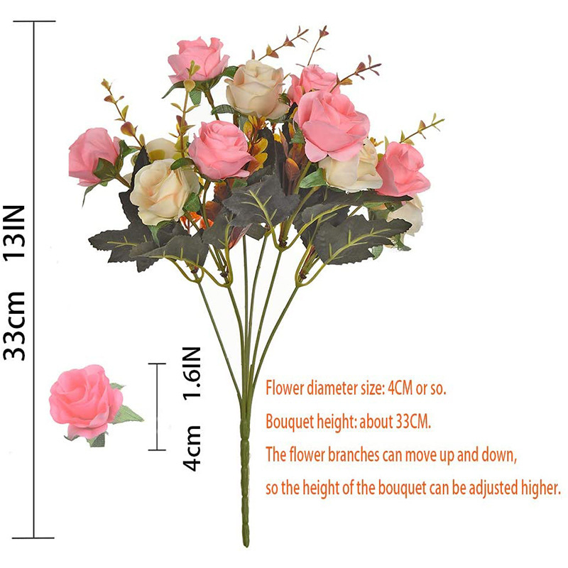 12 teste Fiori artificiali rosa finti due fiori di colore con steli fauci rose bouquet fiore arredamento feste di Natale a casa