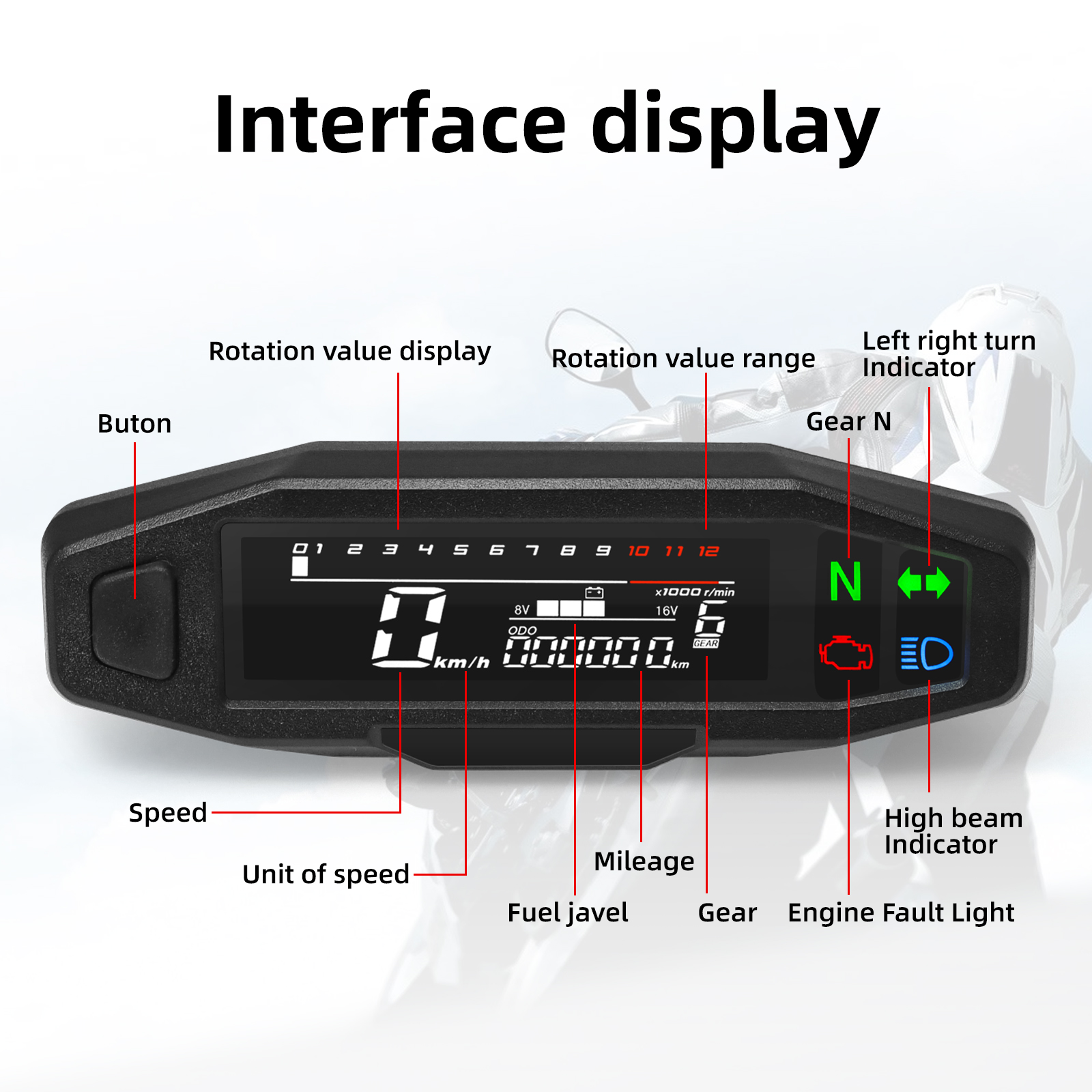 För ryska KR200 Universal RPM Motorcykelmätare Hastighetsmätare Digital kyleterinstrument Sensor Set Motorcykeltakometer