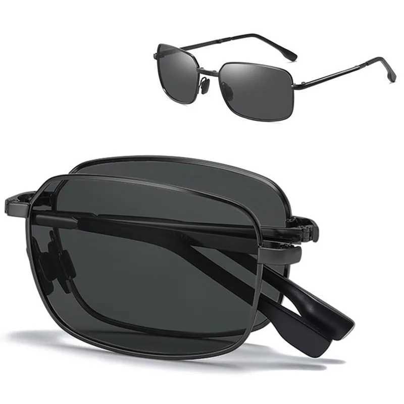 Sunglasses New Folding Mens Metal Sunglasses Photoelectric Retro Sunglasses Color Change Mens Driving Glasses UV400 Oculos De SolL240403