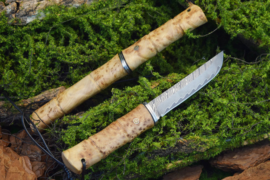 Offre spéciale M7734 couteau droit de haute qualité Damas en acier à point droit à la lame d'ombre en bois Handle de randonnée de camping en plein air Couteaux de survie avec gaine en bois