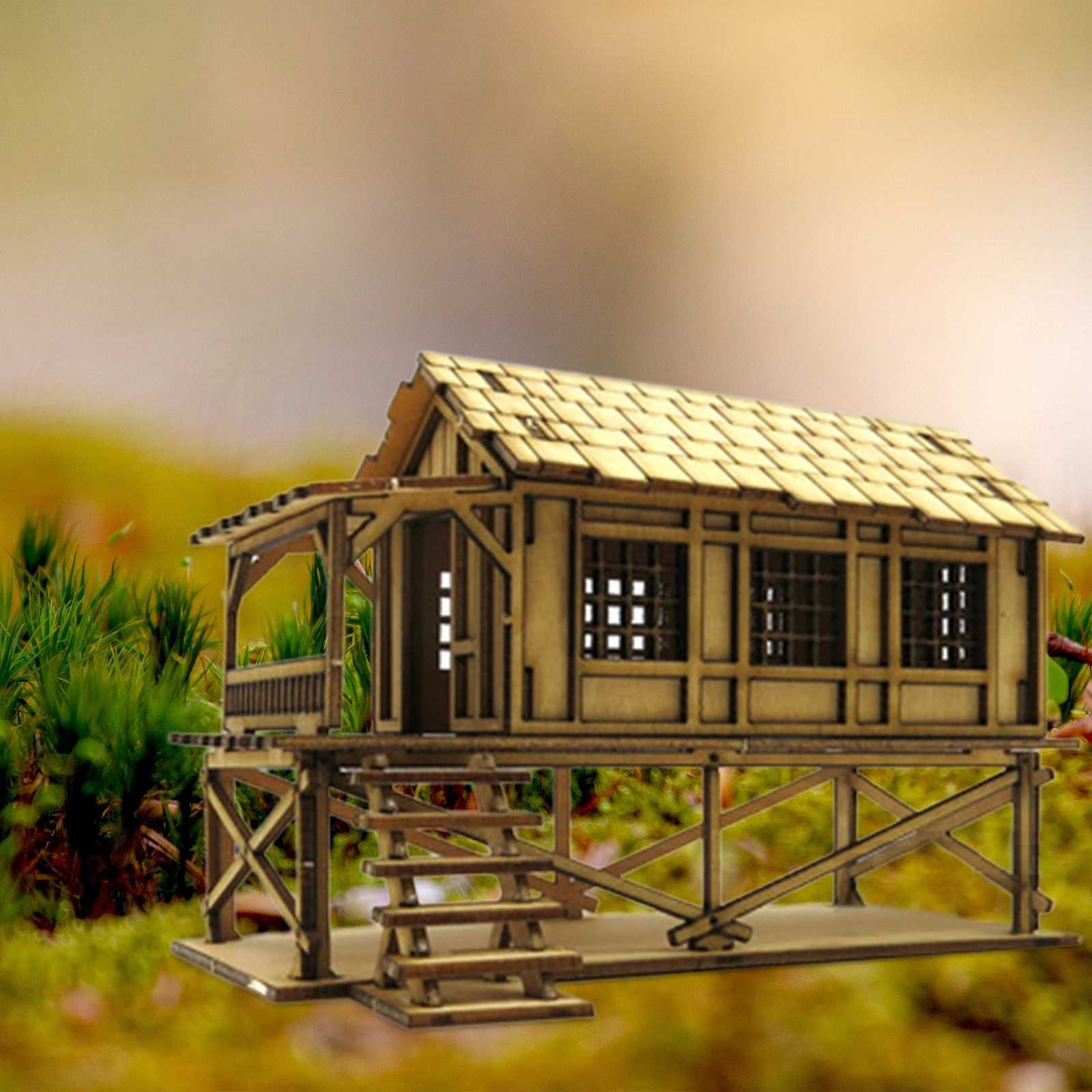 Mutfaklar Yemek Oyun 1/72 Ahşap Kabin Hobi Oyuncaklar Ahşap 3D Puzzle House Aksesuar Model için Mimari Sahne Demiryolu Mikro Peyzaj Düzeni Dekor 2443