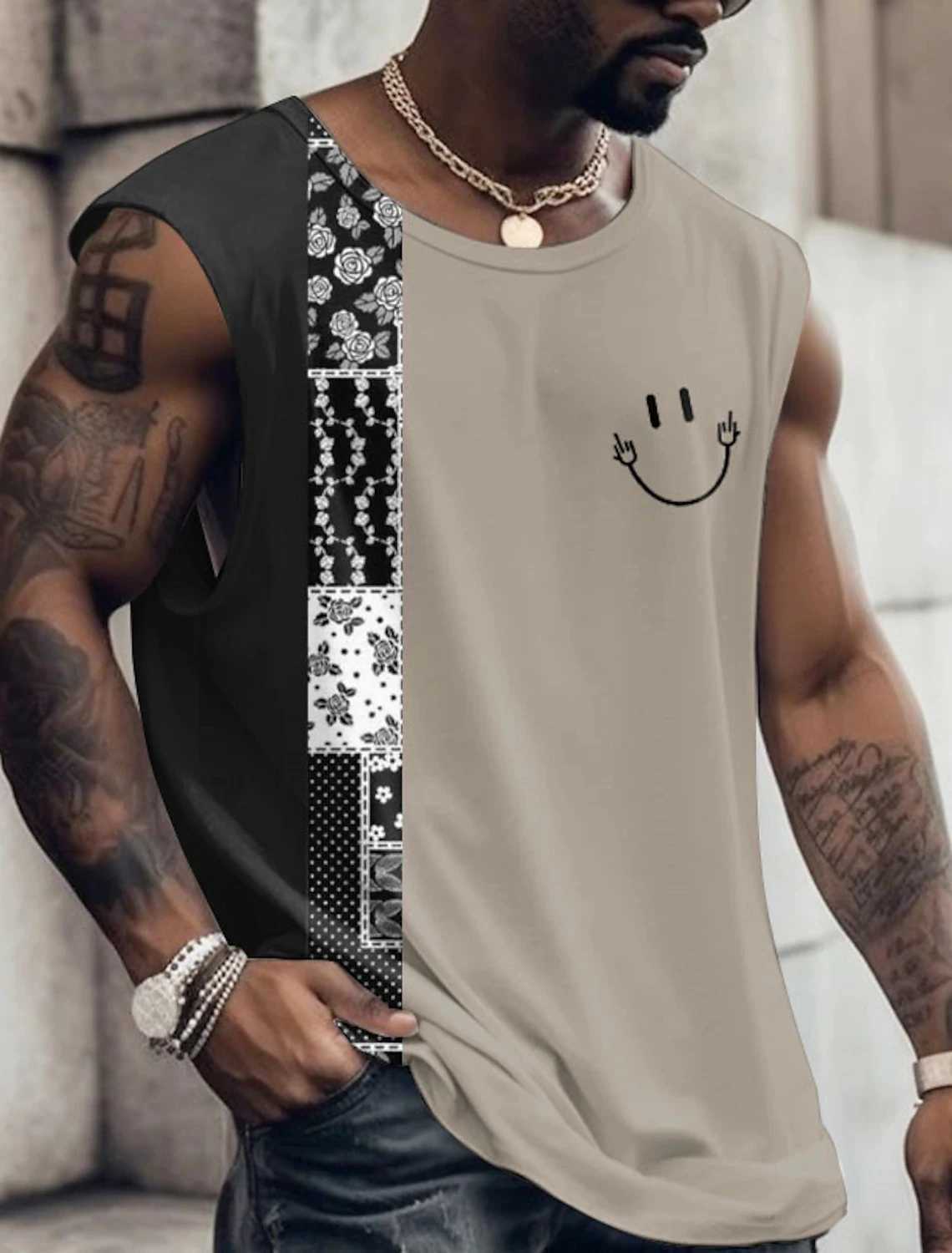 T-shirts masculins MOTIFS MOTIFS SUMME MOTIFS MOTIFS CREW COYS COMMINES T-shirt sans manches Imprimé grande taille SportsFitnessSrunningTop2XS-5XL 2443