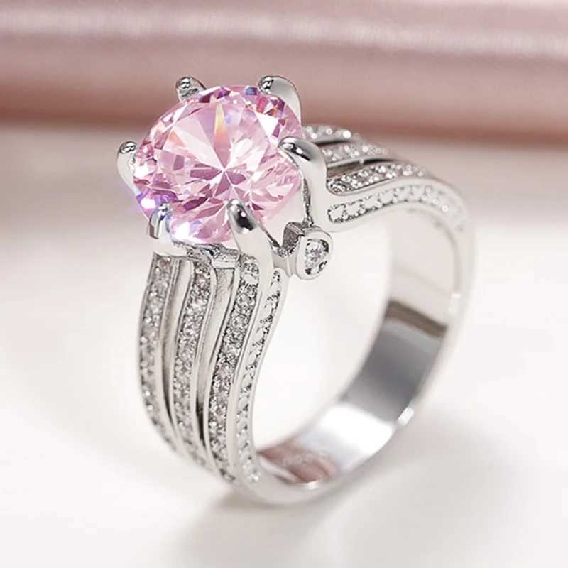 Wedding Rings Huitan Luxury Trendy Wedding Engagement Rings for Women Three Metal Color Pink/White Cubic Zirconia Ring Wholesale Hot Jewelry