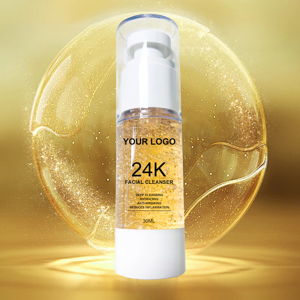 30ml Private Label 24K Gold Facial Cleanser Custom Bulk Deep Cleanser Stock Mild Non-irritating Rich Foam Smooth The Skin Makeup