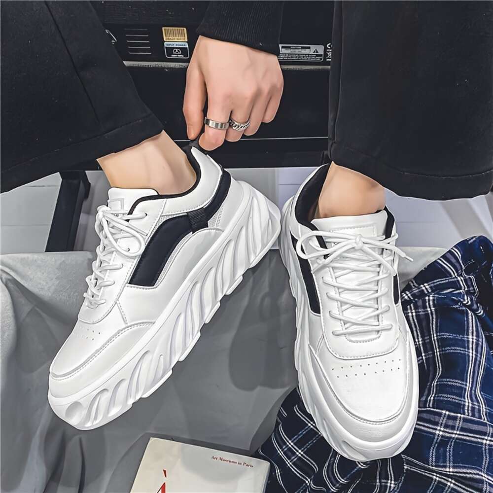 Men`s Solid Chunky Shoes, Casual Lace Up Comfy Soft Sole Sneakers for Outdoor Activities, Winter & Autumn