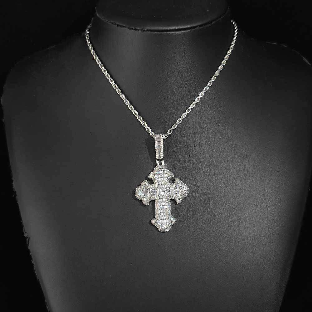 Eskeem New Style Hip Hop Rectangle Square Iced Out Zircon Cross Pendantネックレス