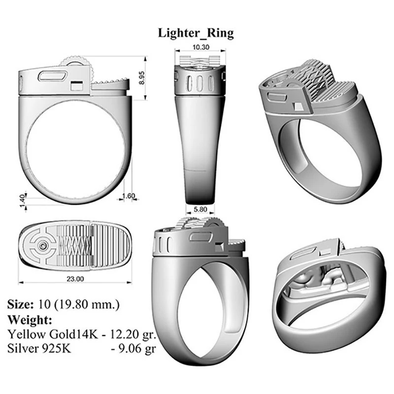 Anneau gothique plaqué or plus léger en forme de bague non fonctionnelle Men de style punk ringard de mode de style punk