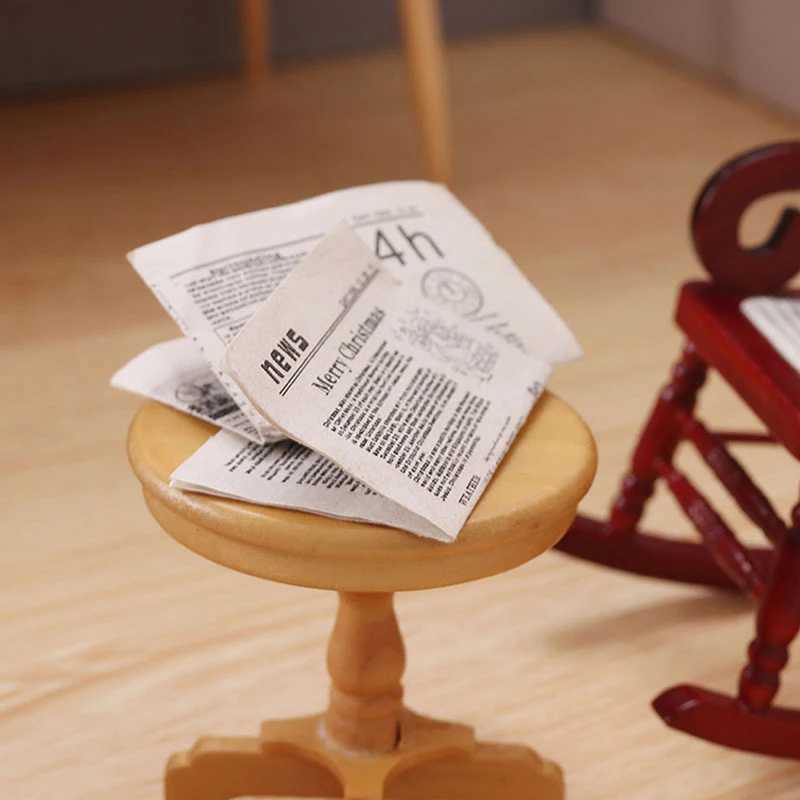 Kitchens Play Food 1/12 Dollhouse Miniature Retro Newspaper Set Simulation Model For Doll House Decor Accessories Kids Pretend Play Toys Gift 2443