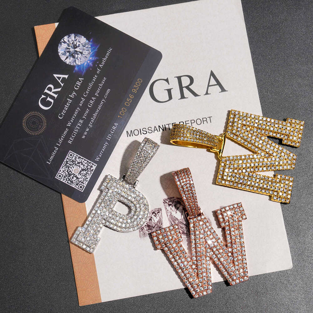 VVS Moissanite Lettere singole Numeri Collane pendenti uomini Sier Sier Hip Hop Custom Nome Custom Pass Diamonds