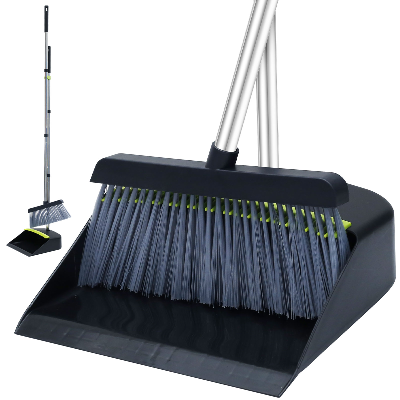 New Broom and Dustpan Set with Long Handle Portable Dustpan Broom Combo Reusable Sweeper Dustpan Set with Comb Teeth 180°