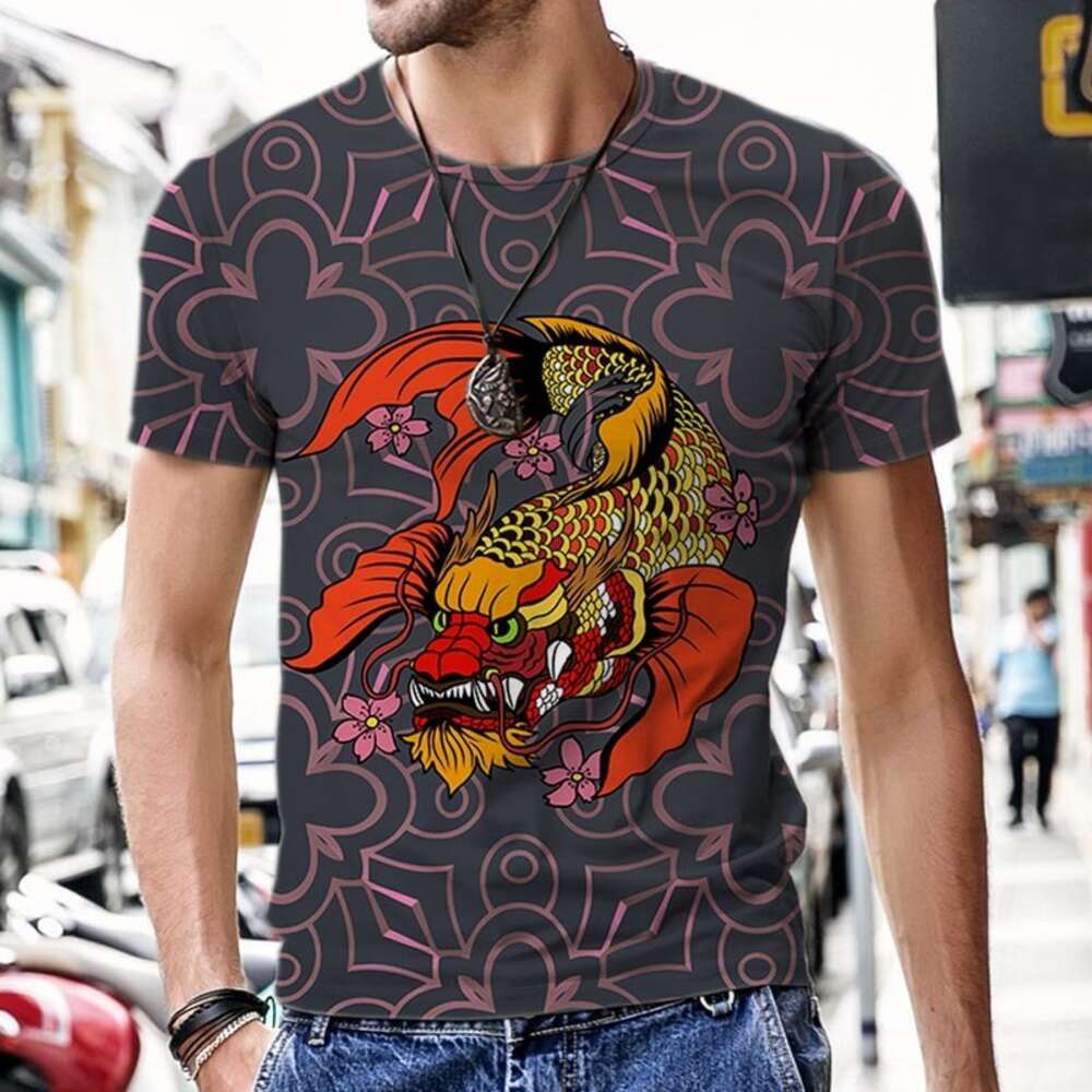 Summer New Men's Year of the Loong Beast Mascot 3D Printed T-shirt