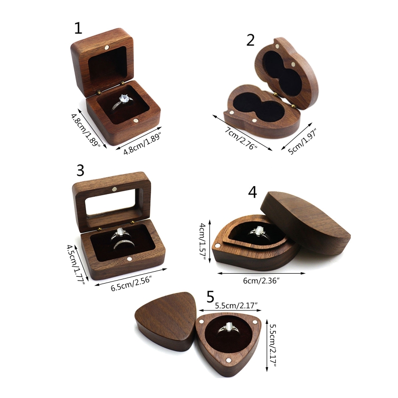 Unisex Small Thin Wooden Engagement Ring Box Flat Ring Box for Proposal, Wedding Premium Wood 40GB