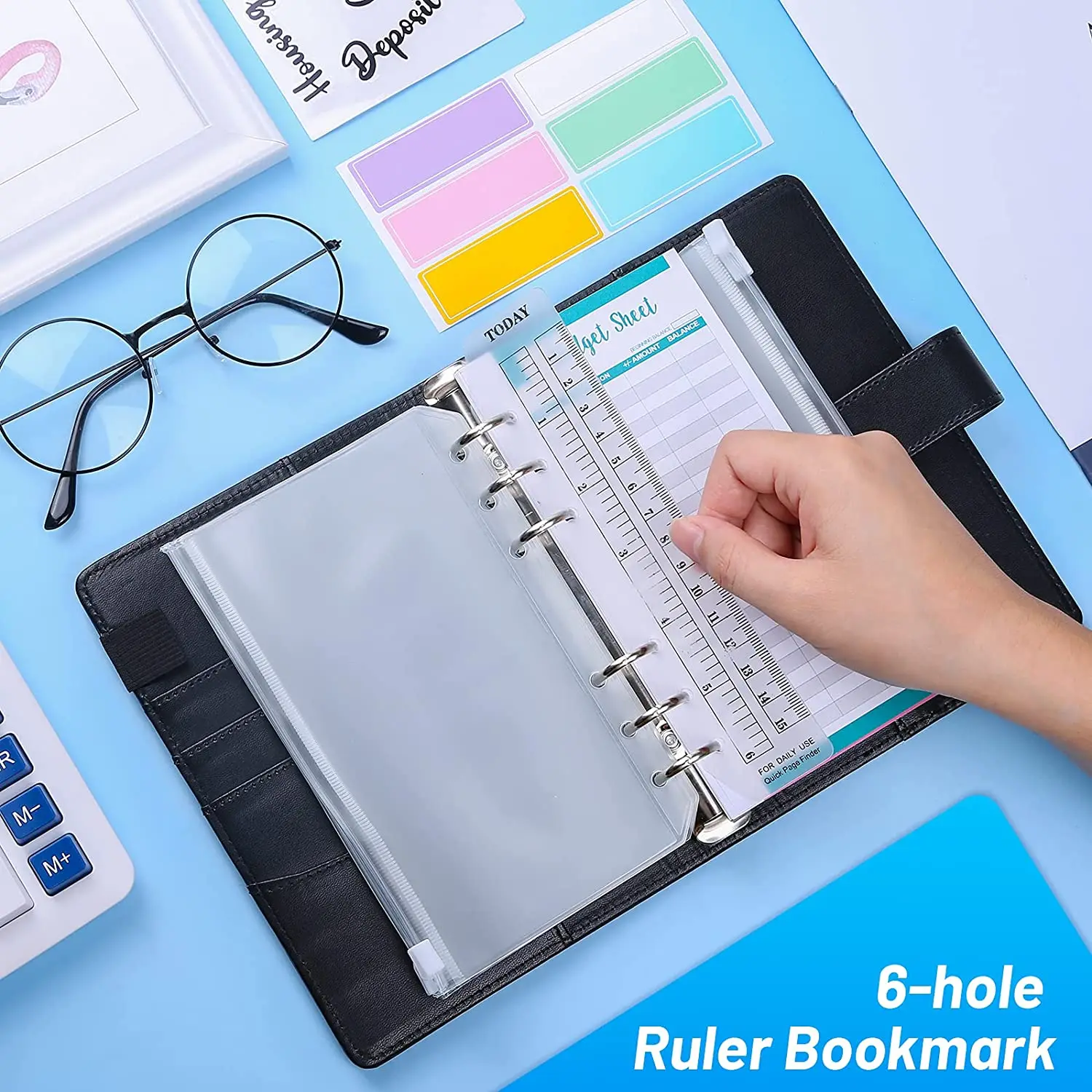 Supplies A6 PU Cuir Budget Binder 6 Ring Money Planner Organizer avec 8 enveloppes en espèces 12 feuilles budgétaires 29 catégories Stickers Letter Stickers