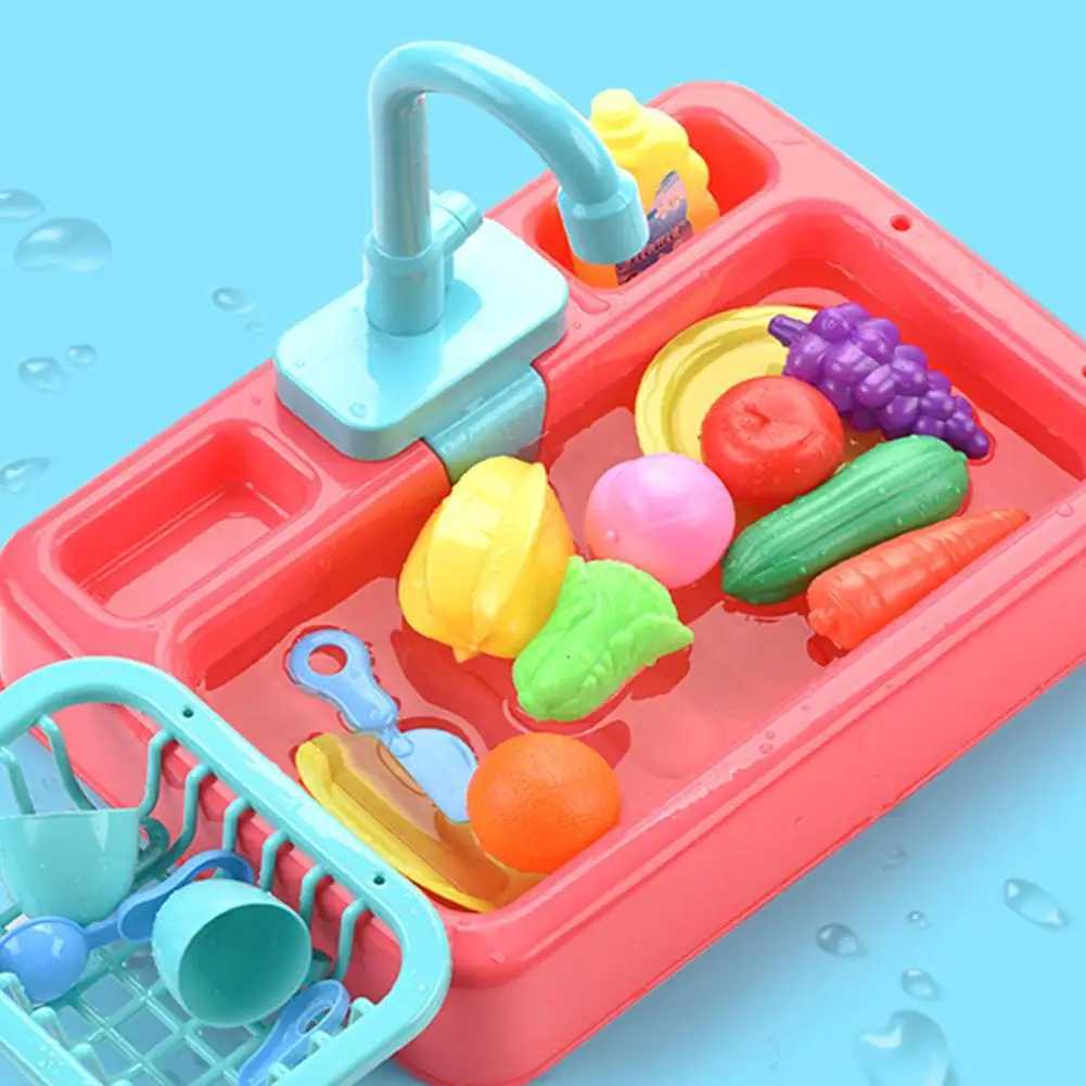 Kitchens Play Food Cute Kitchen Sink Toys Automatic Water Cycle System Play House Pretend Dishwasher Toy Role Play Toys For Girls Boys 2443