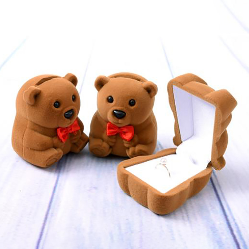 adorabile scatola regalo in velluto orso grazioso besto gioiello con anello nuziale con anello anello anelli portano gioielleria