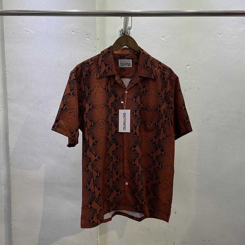 Men's T-Shirts WACKO MARIA Mens Hip Hop Rap Hawaiian Shirt Snake Print Harajuku Loose Fashion Summer Short Sleeve Y2K J240402