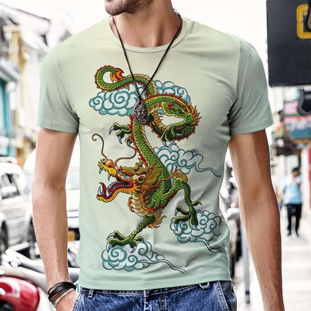 Summer New Men's Year of the Loong Beast Mascot 3D Printed T-shirt