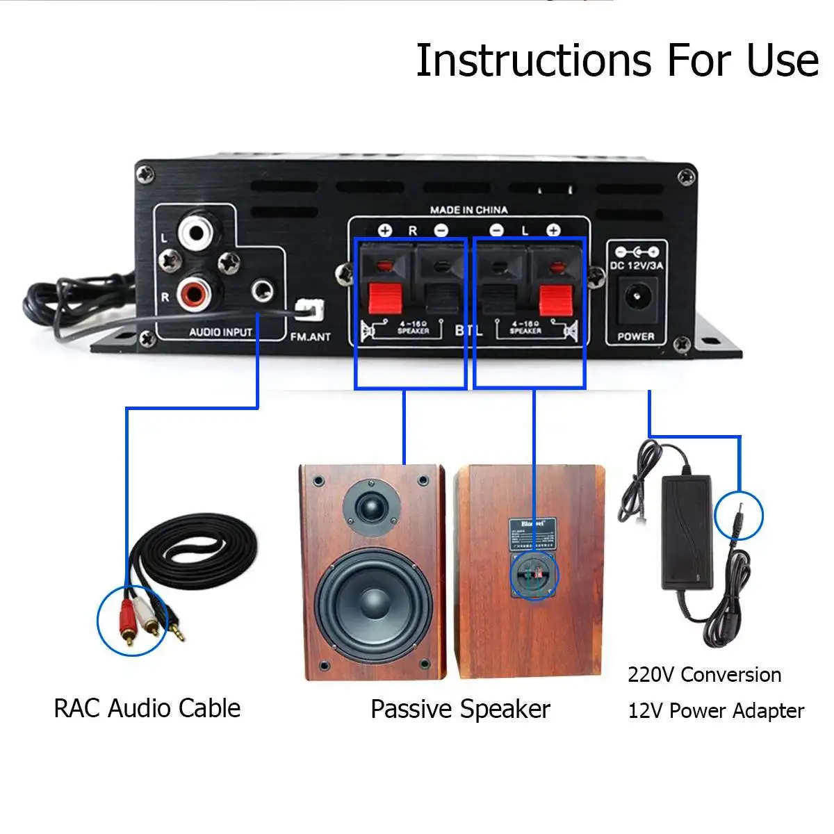 S AK380/AK170 800W Bluetooth5.0 Hifi 전원 앰프 스테레오 홈 자동차 오디오 12V 디지털 사운드 앰프베이스 음악 플레이어 FM 라디오