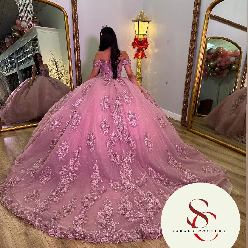 Princesa rosa brilhando Crystal Corset vestido de bola Quinceanera Aplique Lace Tull Princess Sweet 16 vestidos vestidos de 15