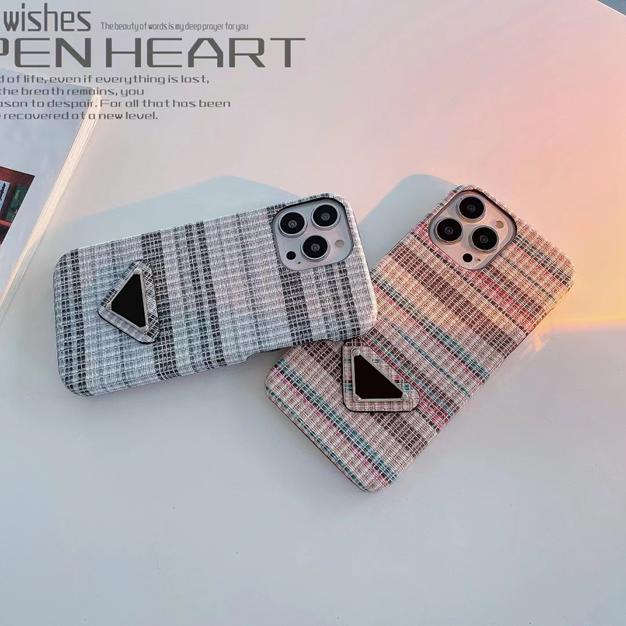 Colorful Metal Logo Phone Case Straw Mat Woven Texture For Iphone 14 11 Pro Max 12 13 Xs Xr Color Blocking Half Wrap Cover