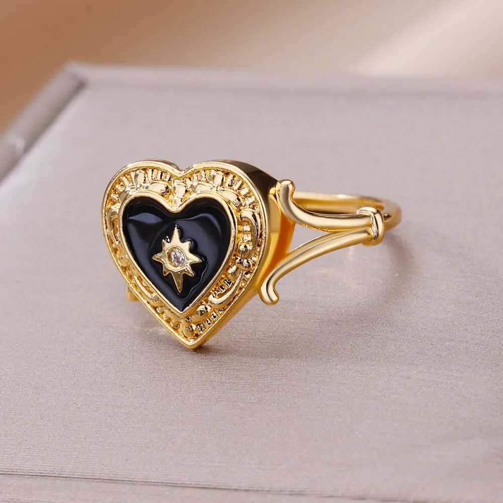 Wedding Rings Gold Color Stainless Steel Ring for Women Colorful Cubic Zircon Heart Opening Adjustable Ring Fashion Jewelry Wedding Gift