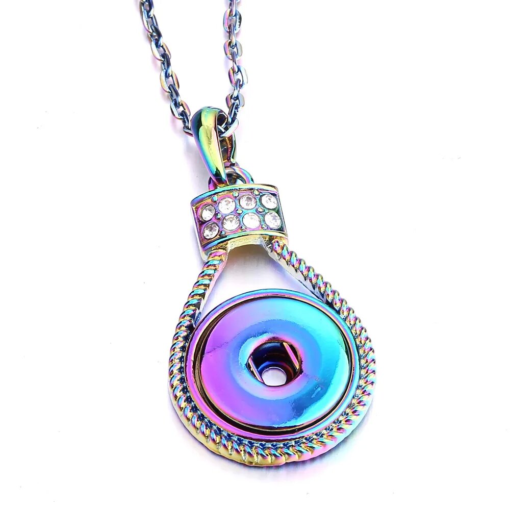 Crystal Water Drop Shape Snap Button Necklace DIY 18mm Snap charms Pendant for Men Women Hip hop Jewelry