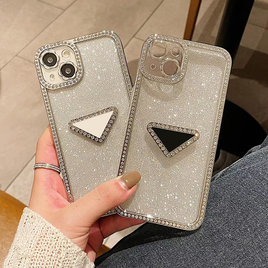 Diamond Encrusted Metal Logo Phone Case Rhinestone Bezel For Iphone 14 13 12 11Pro Max Gradient Glitter Electroplating Cover