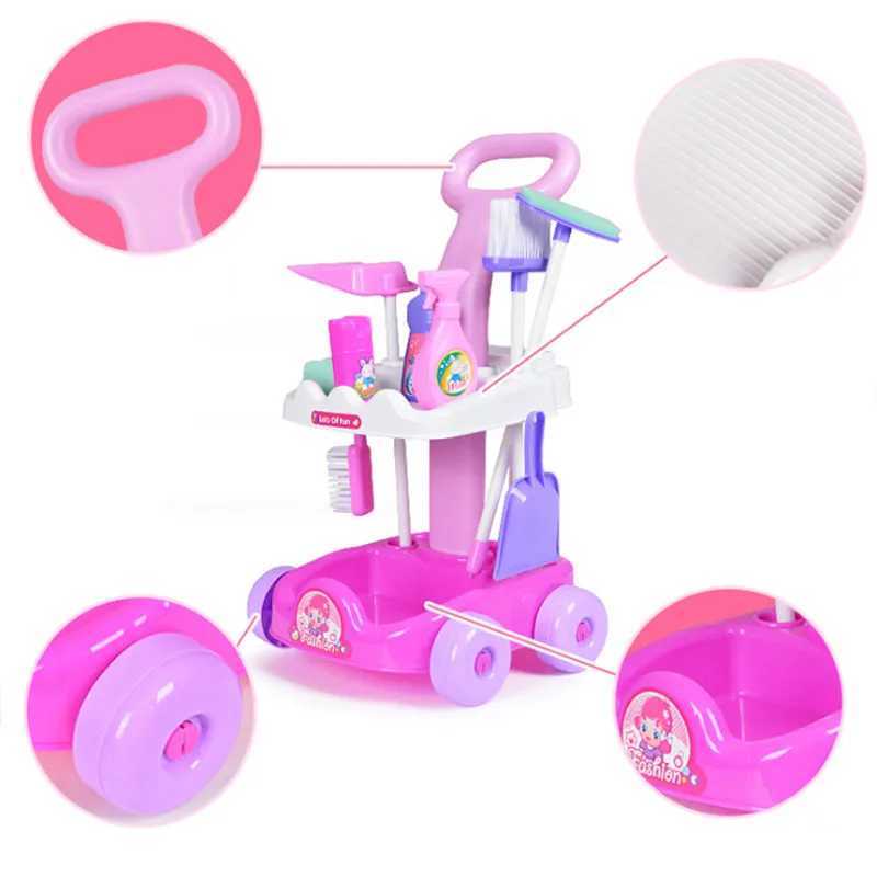 Kitchens Play Food 2022 New Pretend Play Toy Simulation Vacuum Cleaner Cart Cleaning Dust Tools Baby Kids Play House Doll Accessories Toy 2443