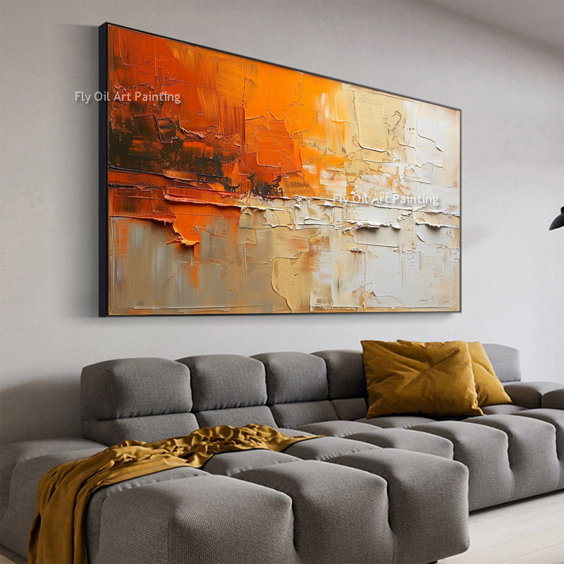 Минималистская абстрактная масляная живопись на холсте 100% оранжево -белый белый белый белый холст стены на стенах апельсин и черное текстурированное искусство для домашнего декора