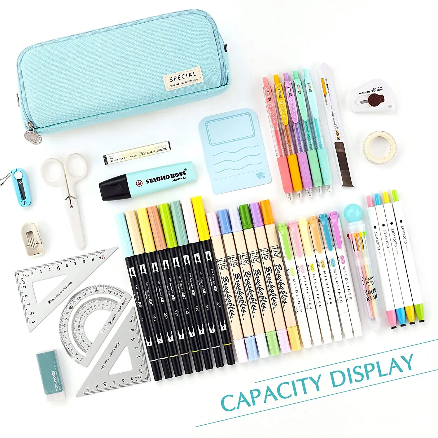 Bags Large Pencil Case Big Capacity 3 Compartments Canvas Pencil Pouch for Teen Boys Girls School Students Blue