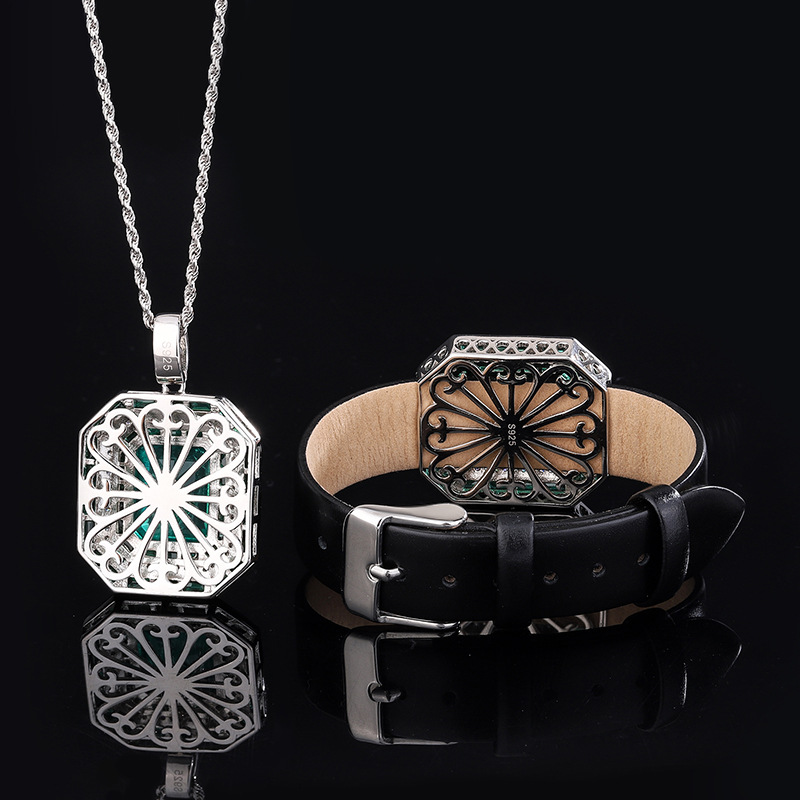 Elegant Jewelry: Imitation Emerald Square Pendant S925 Silver Fashion Accessories