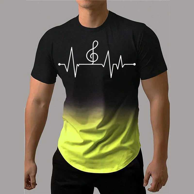 T-shirts heren heren t-shirt 3D printgradiëntstijl muzieknoot TEE 2023 Zomer Oversized t-shirt voor mannen mode korte mouw o-neck tops 2443