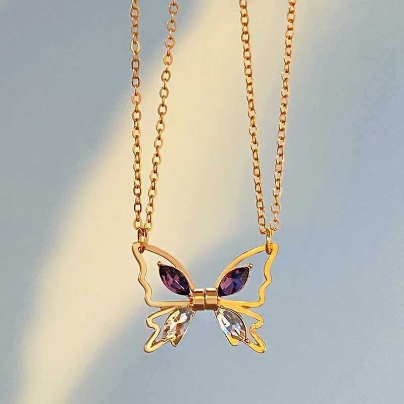 Colliers de pendentif / ensemble Lovers Romantic Magnetic Couple Collier Micro Zircon Butterfly Pendre Clicule Chaîne d'amitié bijoux