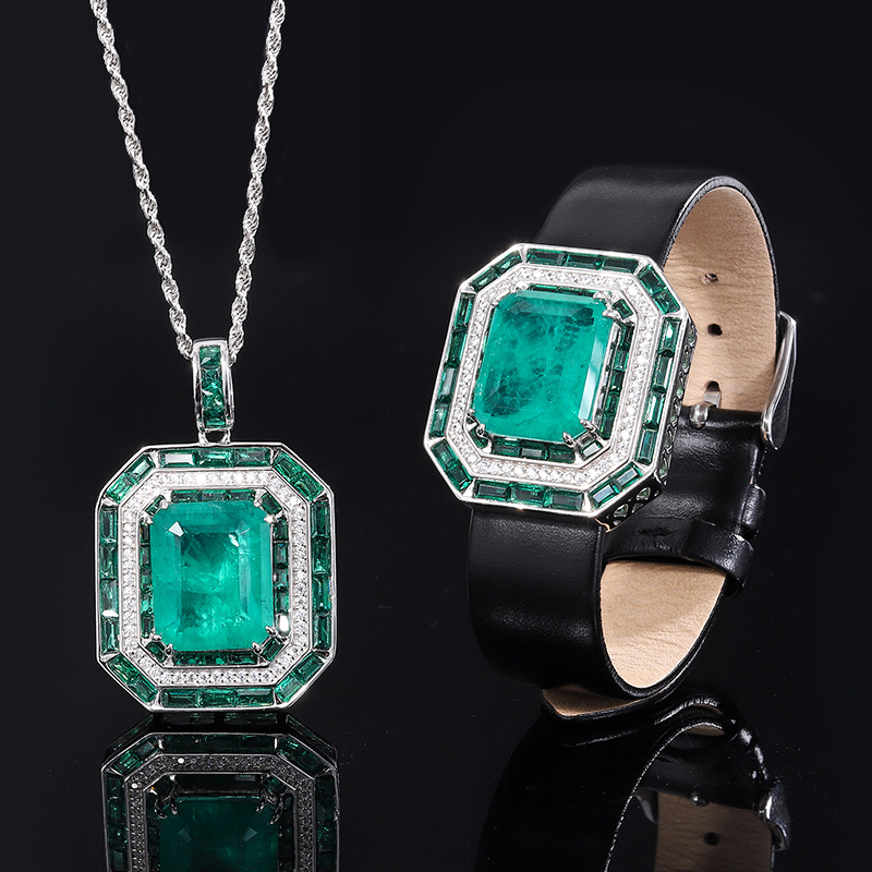 Elegant Jewelry: Imitation Emerald Square Pendant S925 Silver Fashion Accessories